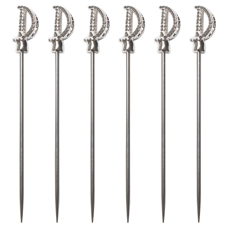 Cork Pops Stainless Steel 6-Inch Cocktail Pick Set â€“ Set of 6 Reusable Drink Picks for Garnishes, Appetizers & Entertaining, Arrow (Sword) - Image 1